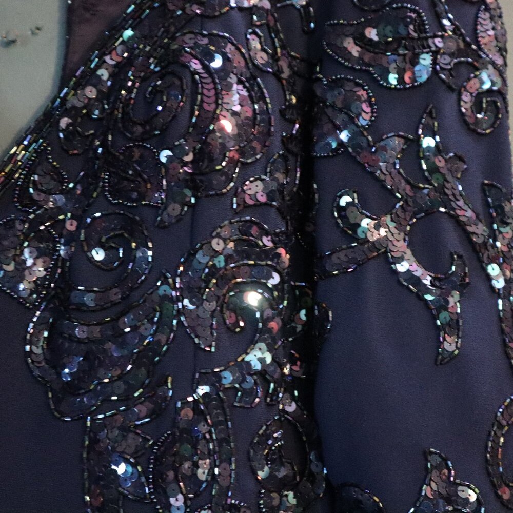 Vintage Jovani Navy Formal Beaded long sleeve dress 10